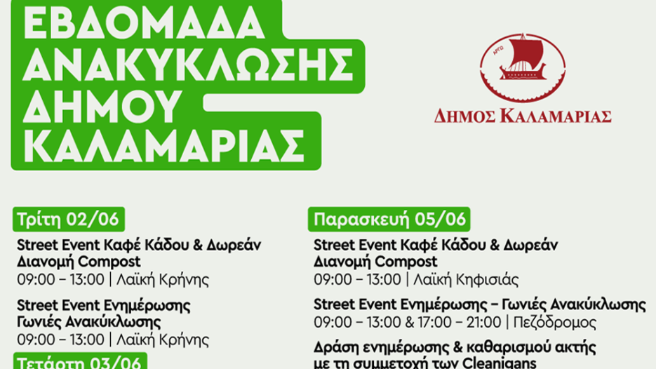 Καλαμαριά: Εβδομάδα δράσεων για την ανακύκλωση και την περιβαλλοντική συνείδηση - 2 έως 8 Ιουνίου.