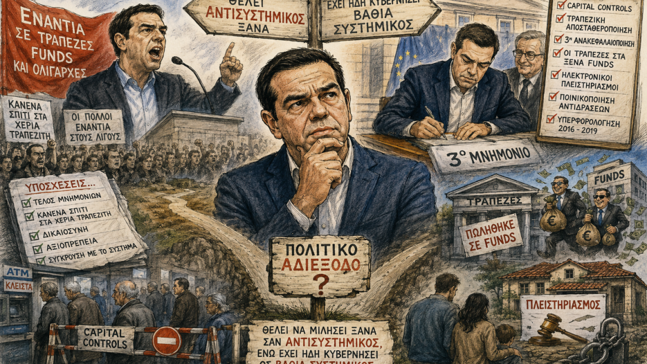 Αλέξης σε αδιέξοδο: Ξαναπουλά αντισυστημισμό πάνω στα ερείπια της δικής του υπερβολικά συστημικής οικονομικής πολιτικής
