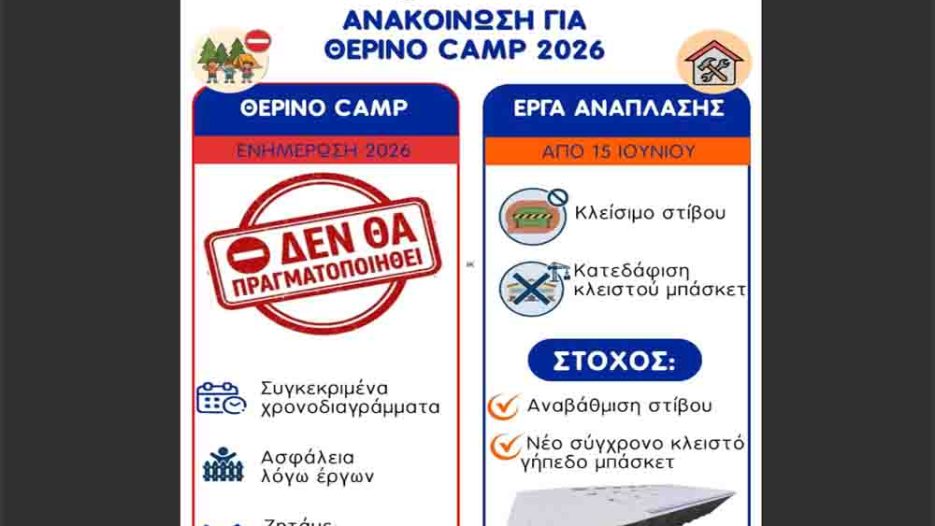 Δήμος Γαλατσίου: Αναστέλλεται το Θερινό CAMP 2026 στο Άλσος Βεΐκου, λόγω μεγάλων έργων σε εξέλιξη